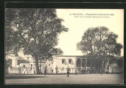 AK Marseille, Exposition coloniale 1906, Palais de la Tunisie, Restaurant Linder