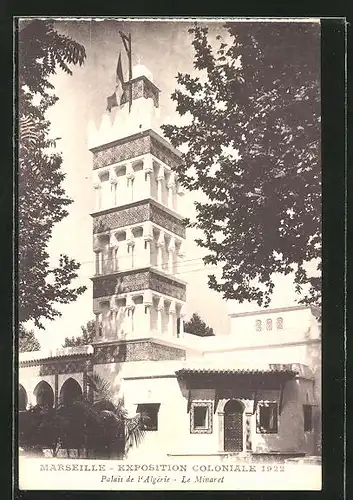 AK Marseille, Exposition coloniale 1922, Palais de l'Algérie, Le Minaret