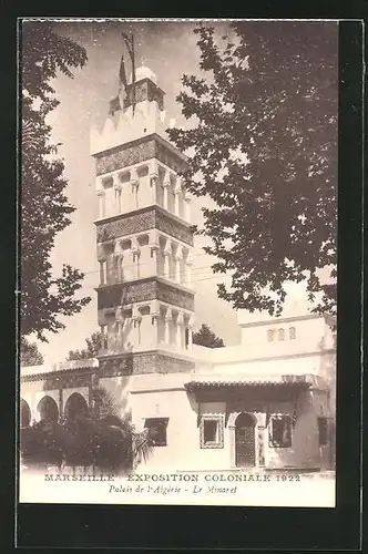 AK Marseille, Exposition coloniale 1922, Palais de l'Algérie, Le Minaret