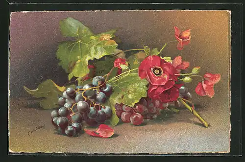 Künstler-AK Clara von Sivers: Trauben und Blumen