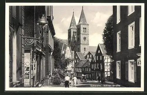 AK Schwelm, Kölner Strasse mit Blick zur Kirche