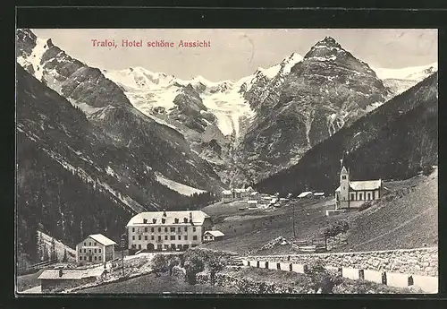 AK Trafoi, Hotel schöne Aussicht mit Gebirge im Hintergrund
