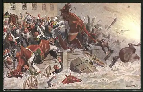 Künstler-AK O. Merte: Sprengung der Elsterbrücke am 19. Oktober 1813