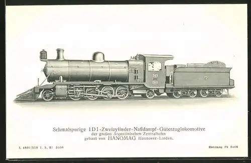 AK Schmalspurige Zweizylinder-Nassdampf-Güterzuglokomotive der grossen Argentinischen Zentralbahn