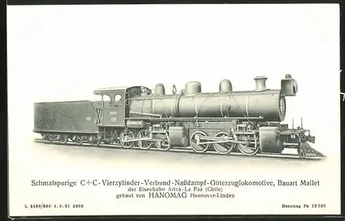 AK Schmalspurige Vierzylinder-Verbund-Nassdampf-Güterzuglokomotive, Bauart Mallet der Eisenbahn Arica - La Paz (Chile)
