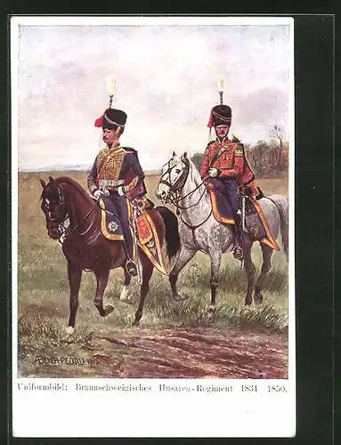 Künstler-AK Uniformbild: Braunschweigisches Husaren-Regiment 1931-1850