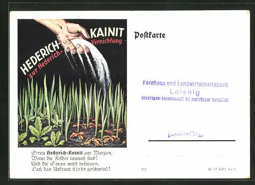 AK Reklame "Hederich-Kainit zur Hederich-Vernichtung"