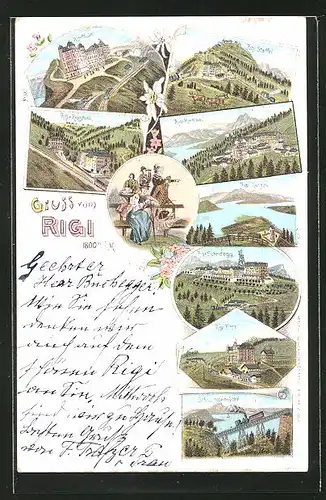 Lithographie Rigi, Rigi-Kulm, Rigi-Klösterli, Rigi Staffel, Rigi Kaltbad, Rigi Känzeli, Rigi Scheidegg, Rigi First