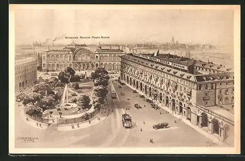 AK Torino / Turin, Grand Hotel Roma & Rocca Cavour, Stazione Princip