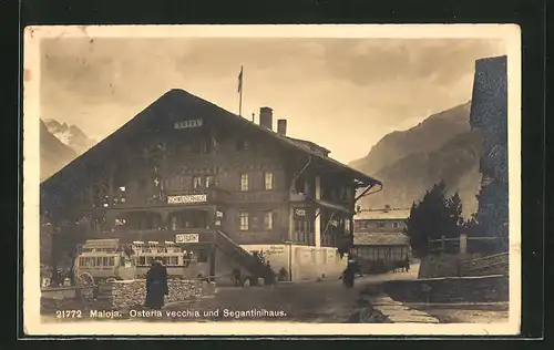 AK Maloja, Hotel Schweizerhaus mit Osteria vecchia im Segantinihaus