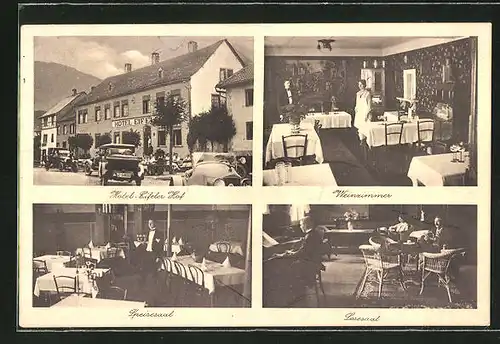 AK Heimbach / Eifel, Hotel Eifeler Hof mit Weinzimmer, Speisesaal und Lesesaal