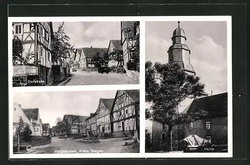 AK Holzhausen, Kirche, Dorfstrasse, Ortspartie