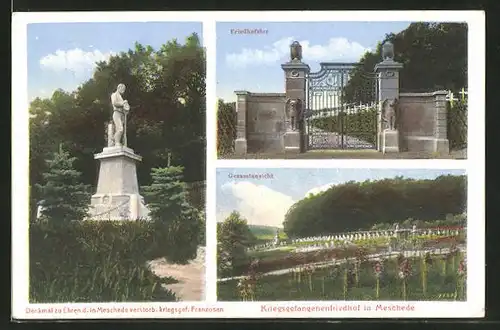 AK Meschede, Kriegsgefangenenfriedhof, Denkmal zu Ehren verstorbener kriegsgefangener Franzosen