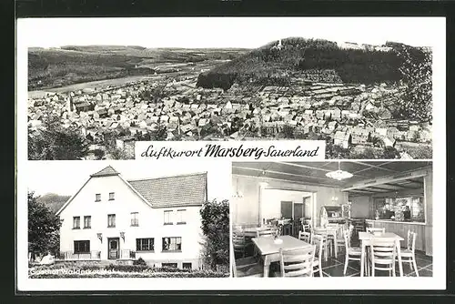 AK Marsberg /Sauerland, Gesamtansicht und zwei Ansichten vom Gasthof "Waldecker Hof"
