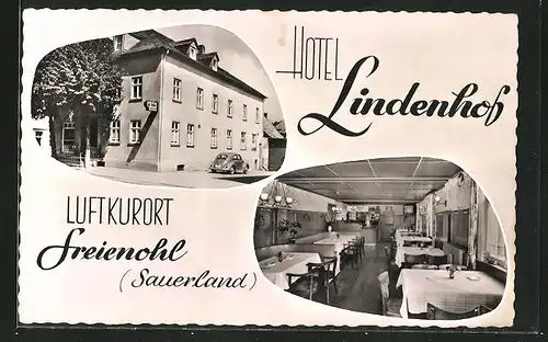 AK Freienohl im Sauerland, Aussen- und Innenansicht Hotel Lindenhof