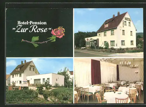 AK Wolfhagen, drei Ansichten von Hotel-Pension "Zur Rose"