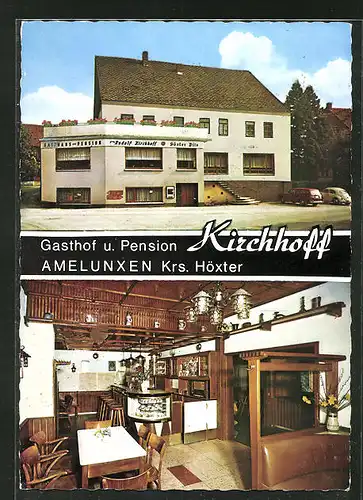 AK Amelunxen, zwei Ansichten vom Gasthof und Pension Kirchhoff