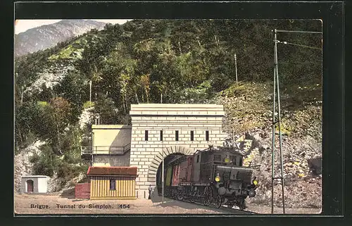 AK Brigue, Tunnel du Simplon, schweizer Eisenbahn