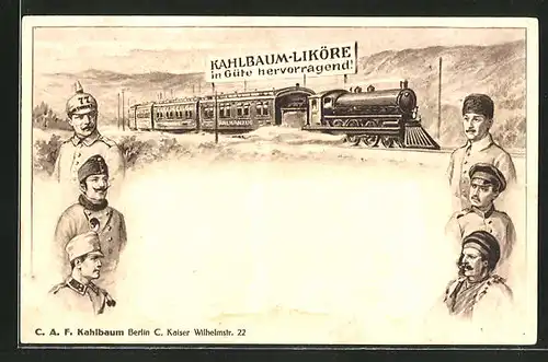 AK Militärbahn mit Reklame für Kahlbaum-Liköre aus Berlin