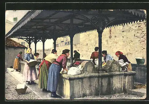 AK San Remo, Waschfrauen am Wasserbecken