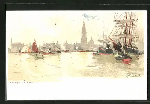 Künstler-AK Henri Cassiers: Anvers / Antwerpen, La Rade, Hafenpartie