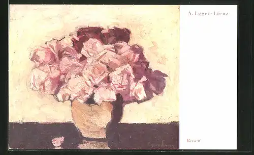Künstler-AK Albin Egger-Lienz: "Rosen", Rosenbouquet in einer Vase