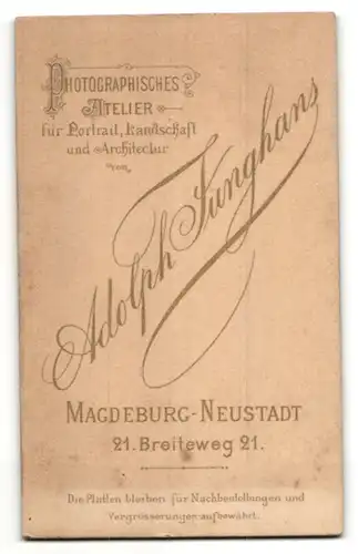 Fotografie Adolph Junghans, Magdeburg-Neustadt, Portrait Bürgersohn im eleganten Anzug