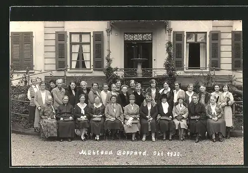 AK Boppard, Gruppenfoto vor dem Hotel Mühlbad 1930