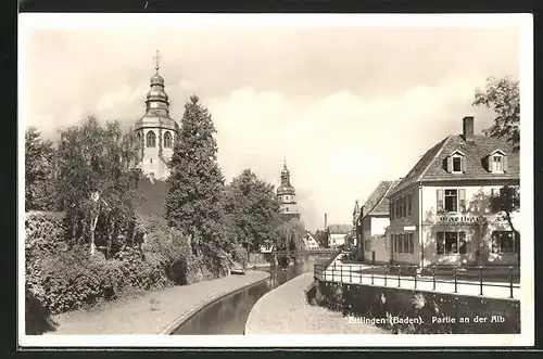 AK Ettlingen / Baden, Ortspartie an der Alb