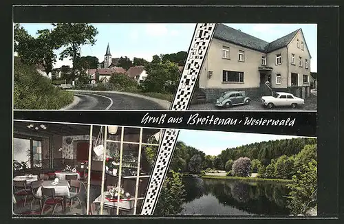AK Breitenau / Westerwald, Gasthof von Paul Barthel, Innenansicht, Strassenpartie, am See