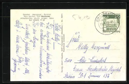 AK Breitenau / Westerwald, Gasthof von Paul Barthel, Innenansicht, Strassenpartie, am See