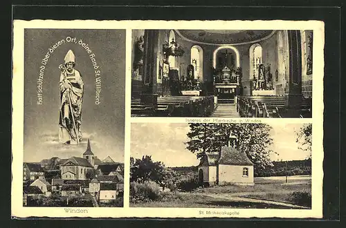 AK Winden, Ortsansicht mit Gnadenbild, St. Michaelskapelle und Inneres der Pfarrkirche