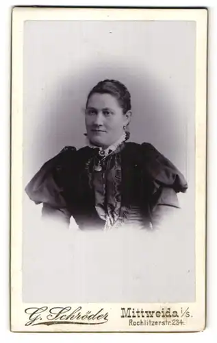 Fotografie G. Schröder, Mittweida i/S, Portrait Frau mit zusammengebundenem Haar