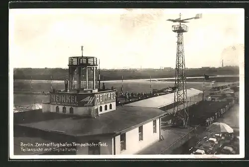 AK Berlin, Zentralflughafen Tempelhofer Feld, Teilansicht mit Signalturm