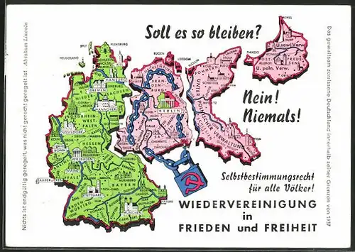AK Landkarte BRD / DDR, Wiedervereinigung in Frieden und Freiheit