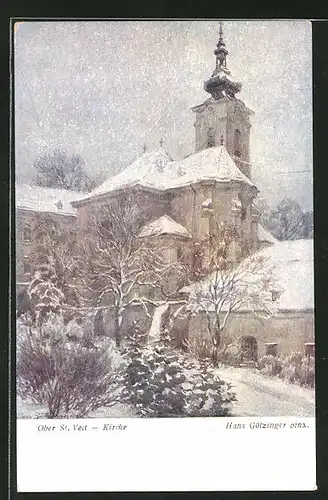 Künstler-AK Hans Götzinger: Ober St. Veit, Winterblick zur Kirche