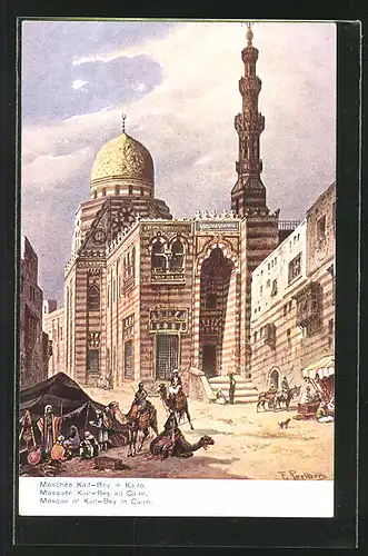 Künstler-AK Friedrich Perlberg: Kairo, Strassenleben an der Moschee Kait-Bey