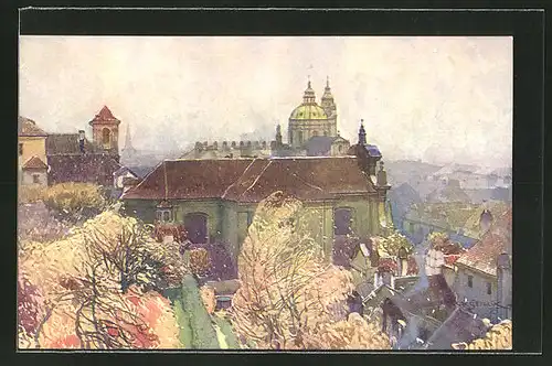 Künstler-AK Jaroslav Setelik: Prag, Kostel sv. Kajetána na Malé Strane