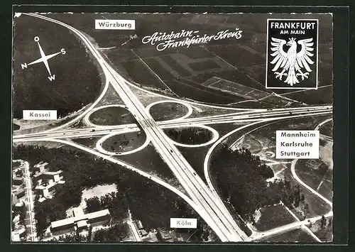 AK Frankfurt am Main, Autobahn Frankfurter Kreuz, Richtung Würzburg, Mannheim, Karlsruhe, Stuttgart, Köln & Kassel