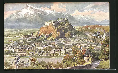 Künstler-AK Edward Harrison Compton: Salzburg, Panorama gegen den Untersberg