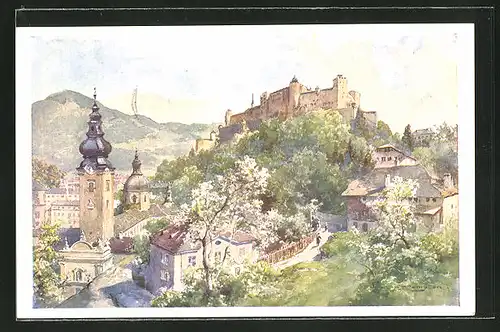 Künstler-AK Edward Theodore Compton: Salzburg, Panorama vom Mönchsberg