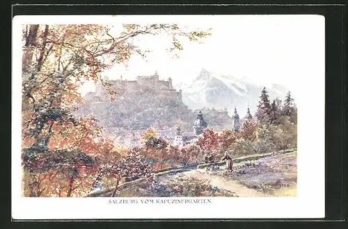 Künstler-AK Edward Theodore Compton: Salzburg, Totalansicht vom Kapuzinergarten