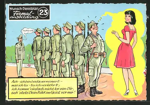 AK Wunsch-Dienstplan 23 "Formalausbildung", Bundeswehr-Soldat schaut in die falsche Richtung und denkt an seine Liebste