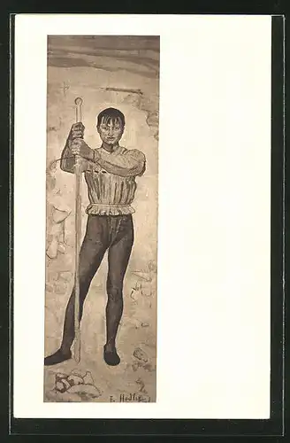 Künstler-AK Ferdinand Hodler: Junger Krieger (1896)