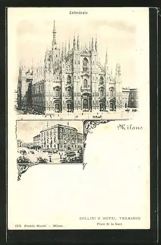 AK Milano, Cattedrale, Mailänder Dom, Bellini's Hotel Terminus