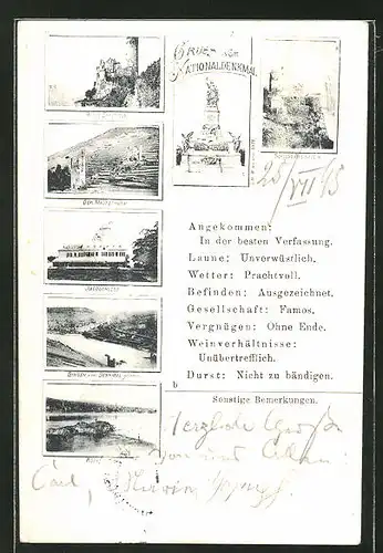 AK Nationaldenkmal auf dem Niederwald, Ruine Ehrenfels, Schloss Rheinstein, Mäusethurm