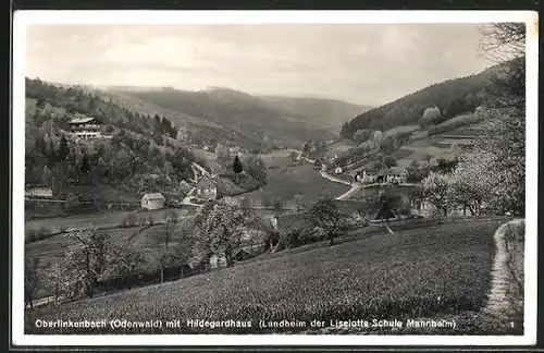 AK Oberfinkenbach / Odenwald, Ortspanorama mit Landheim Hildegardhaus