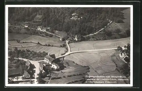 AK Oberfinkenbach / Odenwald, Ortsansicht mit Landheim Hildegardhaus, Flugzeugaufnahme