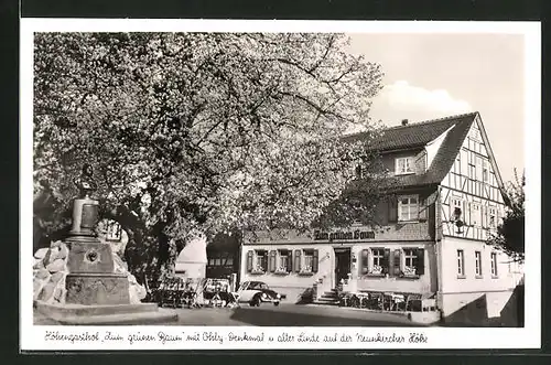 AK Neunkirchen i. Odenw., Höhengasthof und Pension "Zum grünen Baum" mit Ohly-Denkmal und alter Linde