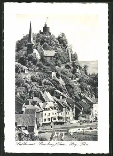 AK Saarburg a. d. Saar, Ortsansicht mit Kirche und Burgruine